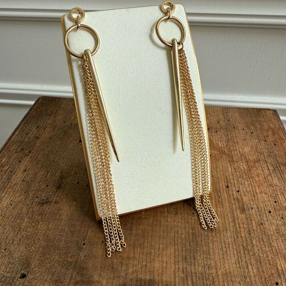 Gold Tone Statement Dangle Chain Earrings 6”